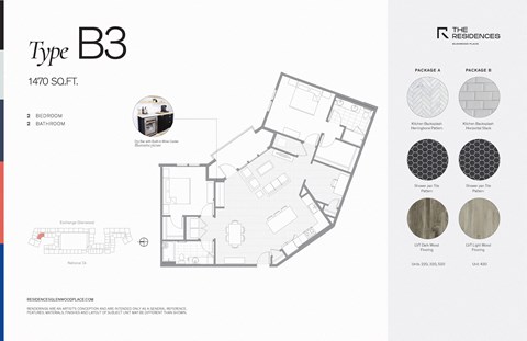 Floor plan for 2 beds, 2 baths, 1470 sqft